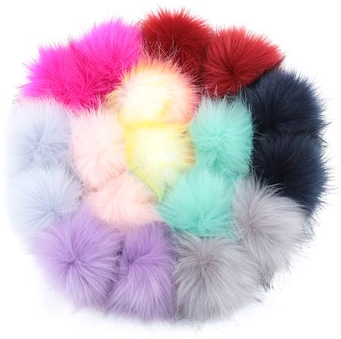 Faux Fur Pom Pom, 16 Pezzi 10cm DIY Pelliccia Pom poms per Portachiavi Cappelli Borse Portachiavi Cappello Maglia Accessori (18)