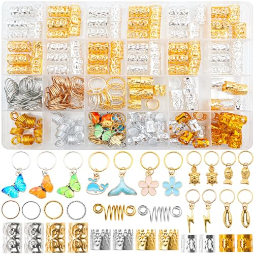 245PCS Luxurious Gold Hair Jewelry - Dreadlock Accessories, Beads for Braids, Loc Jewelry for Women, Charms, Cuffs, Rings - Versatile Decorations for Stylish Hair