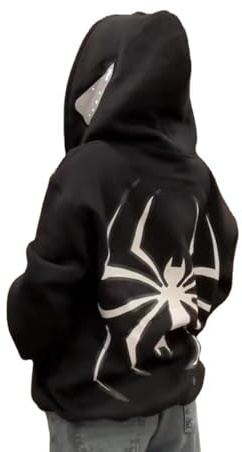 ZENMANCHEN Y2k Sweat à capuche pour homme et femme Spider à fermeture éclair intégrale Y2k Veste hip-hop esthétique graphique sweat à capuche gothique Emo Grunge, noir, Large