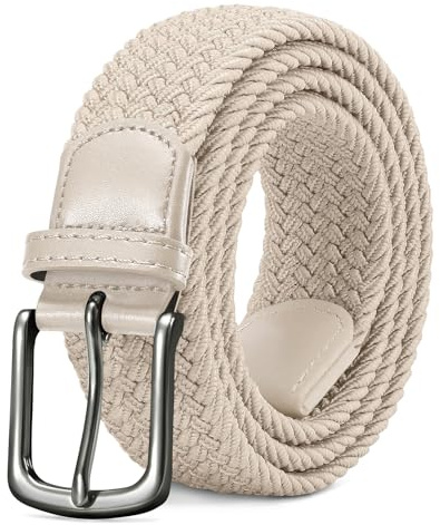 LAKIDAY Tygbälte Stretchbälte Flätat Bälte Elastiskt Flätat Bälte För Män Och Kvinnor Brett 3,5 cm Beige Längd 120 cm