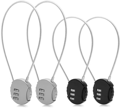 4 Pezzi Lucchetto Cavo Acciaio con Combinazione, Lucchetti Combinazione 3 Cifre, Lucchetto Corda Lungo, Lucchetti Valigia Piccolo per Aereo (2 Dimensioni)