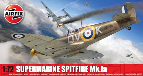 Airfix Standard Model Set - A01071C Supermarine Spitfire Mk.Ia Model Building Kit - Plastic Model Plane Kits for Adults & Children 8+, Set Includes Sprues, Decals & Paint Guide - 1:72 Scale Model
