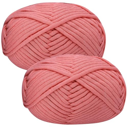 Tjockt garn för virkning, bomullsgarn tjock ull för virkning 2 x 50 g virkat garn för nybörjare amigurumi-garn, lätt virkad startsats mörkrosa garn