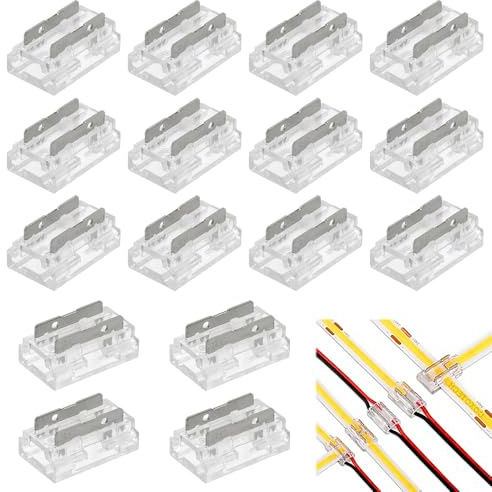 GOIYZTTR 20 Piezas 2 Pin 8mm Tira LED Conectores Transparente Sin Soldadura Connector COB Tira LED para Conexión de Tiras de LED
