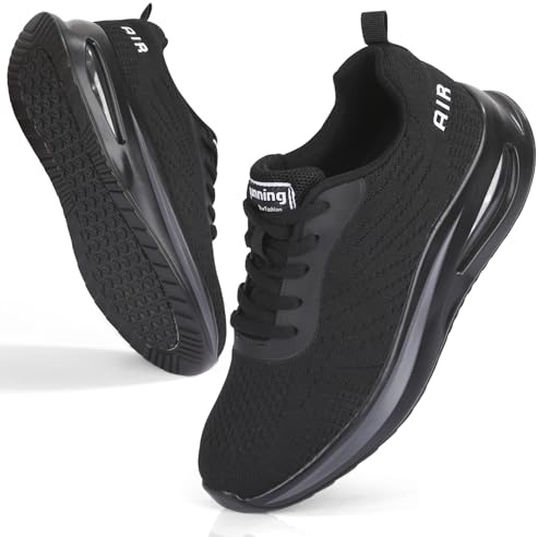 Mioceko Womens Trainers Ladies Running Shoes Lace up Air Cushion Sneakers Plantar Fasciitis Walking Shoes All Black 7 UK