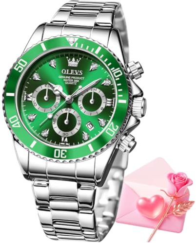 OLEVS Green Watches for Women Luxury Dress Analog Watch for Ladies Waterproof Stainless Steel Luminous Chronograph Womens Watches Gifts