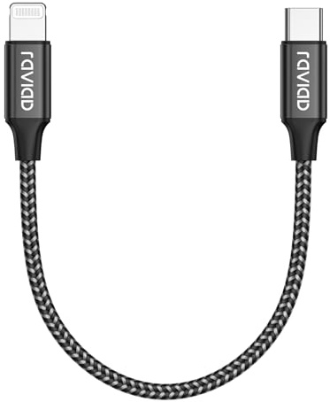 RAVIAD USB C till Lightning-kabel kort 0,15 m, [MFi-certifierad] iPhone snabbladdarkabel nylon PD snabbladdande USB C Lightning-kabel kompatibel med iPhone 14 13 12 11 Pro Max Mini X XS XR 8