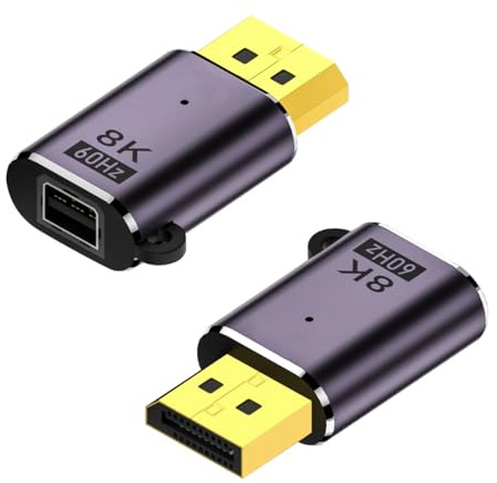 Durlo Adaptateur DP 1.4 vers Mini DisplayPort 8K 60 Hz, 2 pièces, rallonge mâle vers femelle avec voyant lumineux et trou de suspension