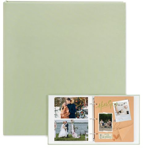 Album Photo 160 Pages en Lin Relié 21x23 cm,Classeur Photo Livre Photo Personnalisable Album Photo Scrapbook pour Livre Photo Souvenir DIY pour Bebe Anniversaire Valentin Mariage Noël Cadeau-Vert