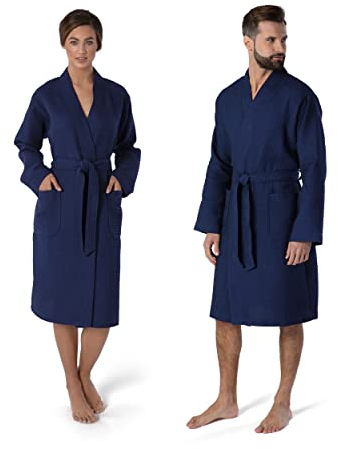 Möve Homewear Kimono Waffelpiquée in Gr. XL aus 100 % Baumwolle, deep sea