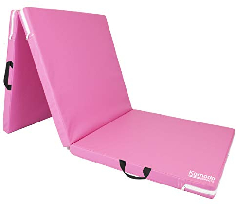 Komodo Tri Folding Yoga Mat - PVC Leather 6ft 5cm Thick Padded Floor Mats (Pink)