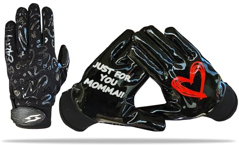Scale Wear Design Just for You Momma Football Gloves Sticky Tacky Pro Grip Super Palms Boost Your Game Glove Sizes Youth Adult Mens (Black, Adult - XL)