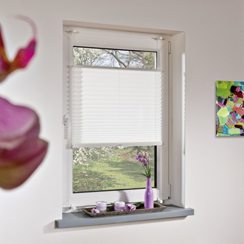 Liedeco® Plissee verspannt mit Klemmträger; 65 x 130 cm weiß (BxH); lichtdurchlässig blickdicht stufenlos verstellbar; leichte Montage ohne Bohren; Klemmen am Fenster; KlemmfixPlissee als Sonnenschutz