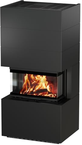 H&M Germany Ready Uh 700/250 STYLE Stahl schwarz lackiert 3-Seitiger Kaminbausatz abnehmbare segmentierte Stahlverkleidung 7kw hochschiebbare Tür Bauart 2 fertig montiert ohne Mauern oder Verputzen
