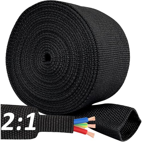 20 FT 3/4 inch 2:1 Heat Shrinkable Braided Sleeving Heat Shrink Sleeve Abrasion Protection Flexibility Wiring Harness Cable Sheath Tubing