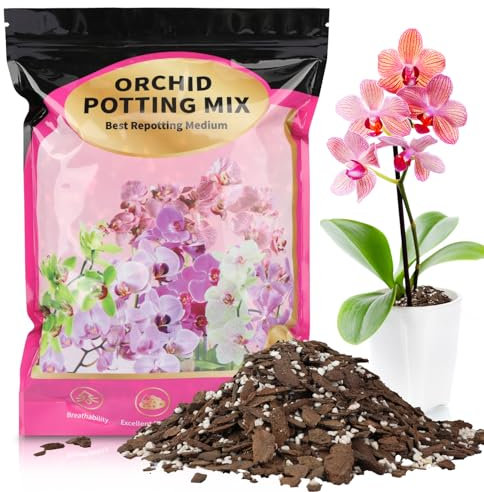 GOTVUGE Orchid Potting Mix 2L，Orchid Soil Composed of Orchid Bark and Perlite，Premium Orchid Medium for Potting, Repotting, Enhanced Drainage, Air Flow & Root Ventilation