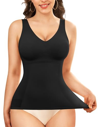 LODAY Compression Tanks for Women Shapewear Tank Top Tummy Control V Neck Camisole Cami Tops(Black, Large)