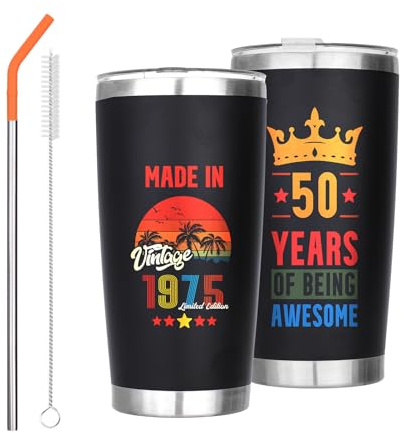 SummitEdge 40th 50th Birthday Gifts for Men Women, 20oz Travel Mug Insulated Coffee Cup Tumbler with Straw and Lid, 40th 50th Birthday Gifts for Him, 50 Year Old Present for Dad Mum Teacher Friends