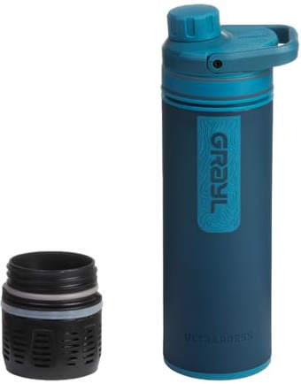 GRAYL Ultra Press PREMIUM Filtre à eau d'extérieur MEGA BUNDLE avec filtre de rechange 300L L'eau potable élimine 99,99 % des bactéries et des virus pour le camping, la survie et les voyages - Bleu