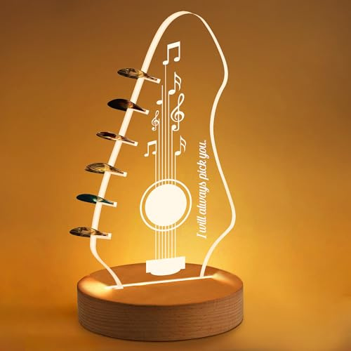 EDSG Personalised Light Up Guitar Pick Holder, 7 Colors LED Acrylic Plectrum Holder for Picks Storage and Display, Headstock Shaped Guitar Gifts for Christmas Birthday