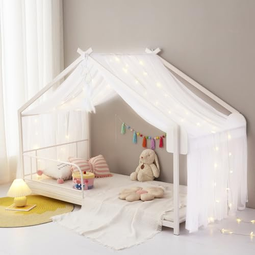 ZIQINPSQ Tenda a baldacchino per letto per ragazze e ragazzi, sciarpa per letto singolo, matrimoniale, decorazione per letto singolo e matrimoniale, colore bianco