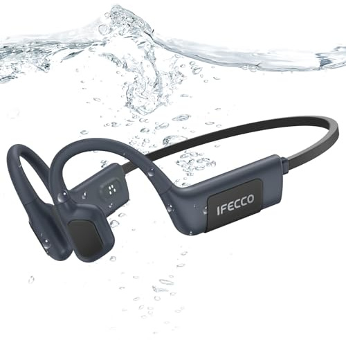 IFECCO Swimming Headphones Underwater - IP68 Waterproof Bone Conduction Headphones Bluetooth 5.4, Open Ear Earbuds with 32GB MP3 Player Memory for Sport Running Cycling（Black）