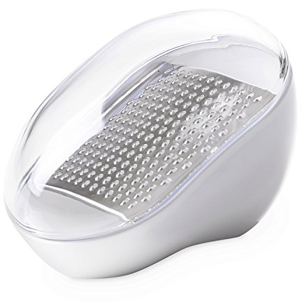 Omada Design Käsereibe aus Kunststoff mit abnehmbarer Edelstahlklinge und Frischhaltedeckel, Made in Italy, 14x9x9,5 cm, geeignet für den Geschirrspüler, Trendy Linie, Weiße Farbe