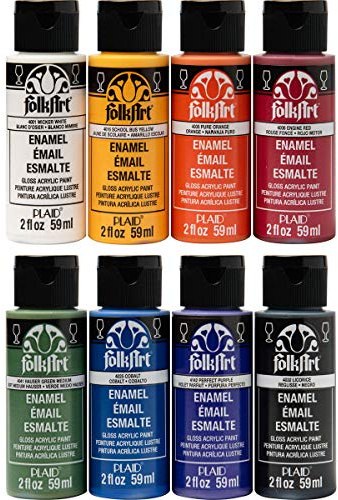 FolkArt Gloss Finish Acrylic Enamel Craft Set Designed for Beginners and Artists, Non-Toxic Formula Perfect for Glass and Ceramic Painting, 8 Count