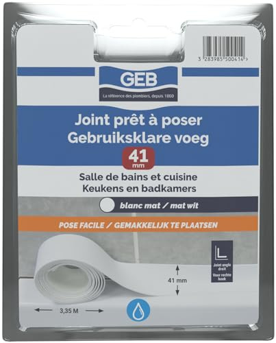 GEB Joint de finition préformé adhésif Prêt à poser 41 mm. Pose facile pour baignoire, lavabos et éviers