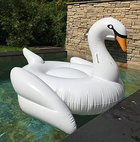 STW GmbH Aufblasbarer PVC Schwan, Schwimmreifen, Badeinsel, Luftmatratze weiß 195x190x130