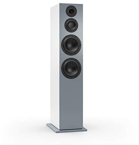 Nubert nuBoxx B-70 | Weißer Standlautsprecher mit Grauer Front | 1 Stück Passivbox | Lautsprecher für Stereo & Musikgenuss | Standbox neben Lowboard | Lautsprecher mit 3 Wege Technik | Heimkino-Boxen