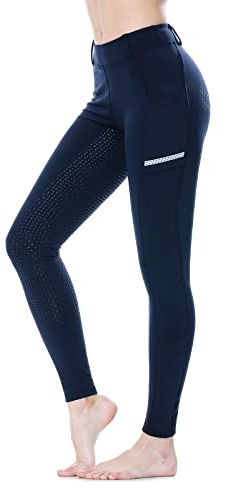 SPOEAR Horse Riding Pants Equestrian Women Full Seat Breeches Horseback Riding Tights Silicone Pockets(Navy,L)