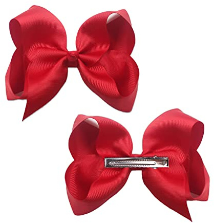 2 Pcs Ribbon Hair Bow Clips Barrettes Ribbon Hair Pins Ponytail Holder Bow Hairpin Hair Barrettes Clips Hair Styling Accessories for Girls Women Christmas Wedding Birthday Valentine's Day - 6 Inch