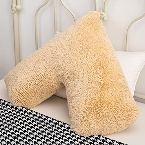 LSC Orthopedic V Pillow Soft & Fluffy Sherpa Teddy HUG & SNUG Fleece Pillows to Support Head, Neck and Back V-Shaped Nursing Pillow with Non-Allergenic Pillowcase (NATURAL, 70 X 35 CM)