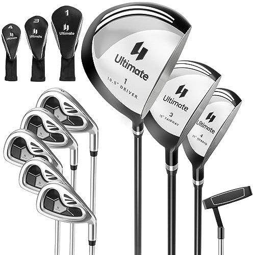 Tangkula Set completo di mazze da golf da uomo, 9 pezzi, per destrorsi, include driver in lega da 460 cc, legno da fairway 3#, ibrido 4#, 6#, 7#, 8#, 9# e P#, putter Pullet e 3 copritesta (grigio)