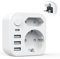 Clomnpe Adaptador Enchufe UK, 6 en 1 Adaptador Echufe Español a UK con 1 Schuko, 3 USB, 1 USB C y Botón de Encendido, Adaptador Enchufe Ingles, Adaptador Enchufe Tipo G para UK, Escocia,Maldivas,Dubai