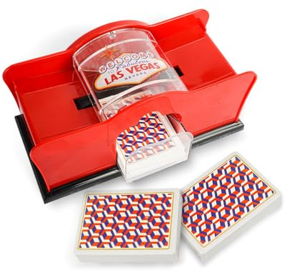 Playing Cards Shuffler, 1-2 Deck of Card Holder, Easy Hand Cranked System, Card Shuffling Machine, Casino Card Shuffler for Blackjack Poker Texas Hold Em Card Games for Home, Travel, Business(Red)