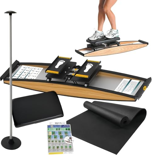 Fablestoryem Ski Training Machine, 3D Cross Trainer, Ski Training Device, Indoor Simulation Ski/Rowing Aerobic Equipment, Mute Rubber Rollers and Sturdy Body, for Boosting Endurance, Balance