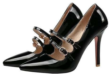 GBBRZKTB Talons Hauts Escarpins Talons Aiguilles Bout Pointu Femmes Chaussures Bureau Double Boucle Bride pour Robe Mariée 10cm,Black-47