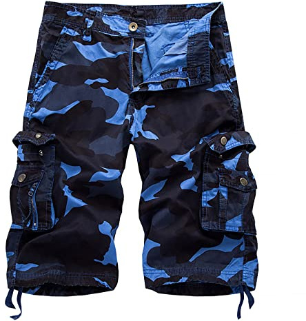 Pantaloncini cargo da uomo mimetici leggeri e rilassati pantaloni corti da lavoro mimetici in twill di cotone da combattimento metà pantaloni casual estivi militari, blu cielo, 56