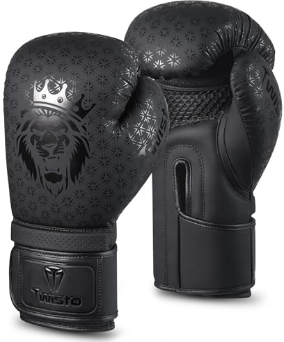 Twisto Boxing Gloves Black Rox - Pro Training & Sparring, Maya Hide Leather, Muay Thai, MMA, Kickboxing, Men, Women, Adults, Heavy Punching Bag, Focus Mitts, Pads,10oz 12oz 14oz 16oz (Black, 12 oz)