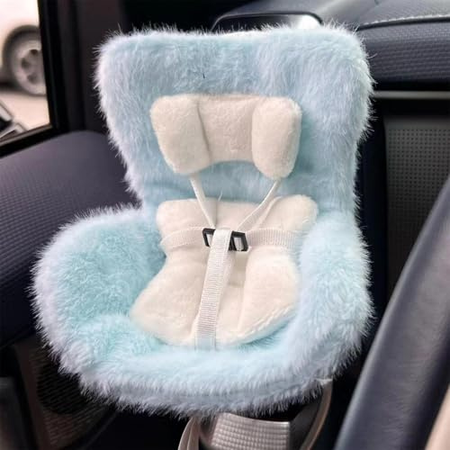 Car Seat with Air Vent Clip and Desktop Stand, Doll Car Seat with Soft Furry Cushion Seat, Cute and Functional Car Ornament for Collectors & Doll Fans (Blue)