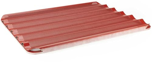 MBH - Pack de 5 Bandejas Acanaladas Perforadas 60x40 cm con Recubrimiento de Silicona Roja para Panadería. Bandejas de Aluminio con Marco de Acero para Horno Profesional