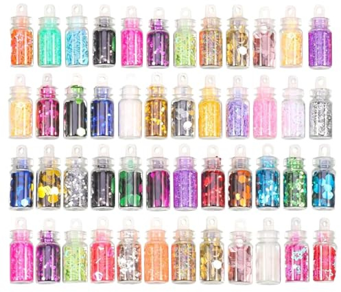 48 Farben Mini Glitzerpulver Set,Glitzer Basteln Glitzerpulver,