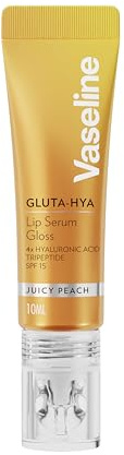Vaseline Gluta-Hya Juicy Peach Lip Gloss, Serum Lip Care with Hyaluronic Acid and GlutaGlow Technology, Tints, Plumps and Protects with SPF15 for Plump and Dewy Lips 10 ml