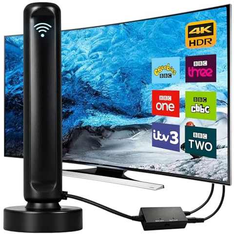 Antenne DVB-T2 avec amplificateur intérieur DVB-T2 avec amplificateur pour TV, antenne TV 4K UHD Full HD, réception 360° jusqu'à 500 km, émetteur gratuit