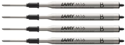 LAMY M16 4er Set Kugelschreiber-Großraummine aus Metall - Original Ersatzmine für alle Lamy Kugelschreiber Modelle - dokumentenecht - Strichbreite Breit in Tintenfarbe schwarz