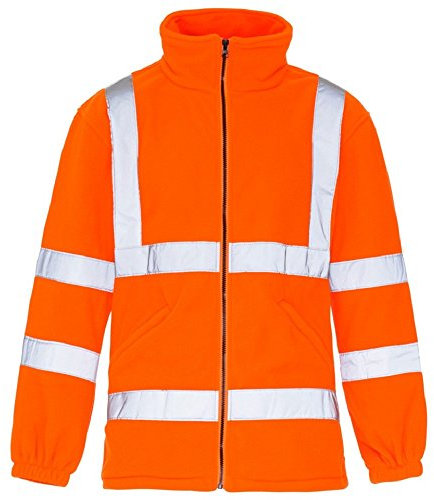 Hi Vis Viz Visibility Fleece Jacket with Zip Fastening Safety Work Mens Warm Top (Large, Orange)