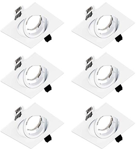 SEBSON Einbaustrahler eckig schwenkbar 6er Pack, Alu weiß Einbaurahmen Lochdurchmesser 82mm, Decken Spot inkl. GU10 Fassung für LED/Halogen