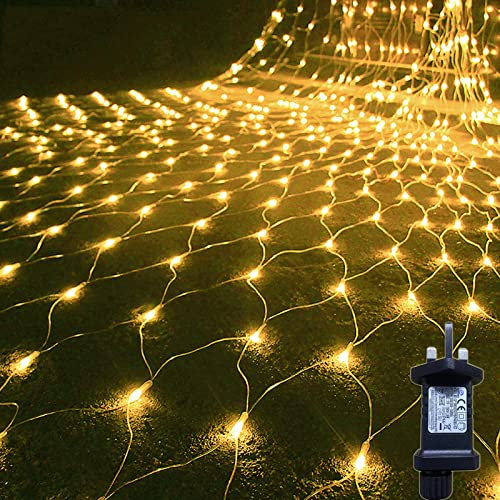 Gresonic Net Fairy Lights Warm White 270LED 3mx3m/9.84ftx9.84ft 8 Mode Timer Mains Powered IP44 Waterproof Christmas Mesh String Lights Indoor & Outdoor Bushes Decorations